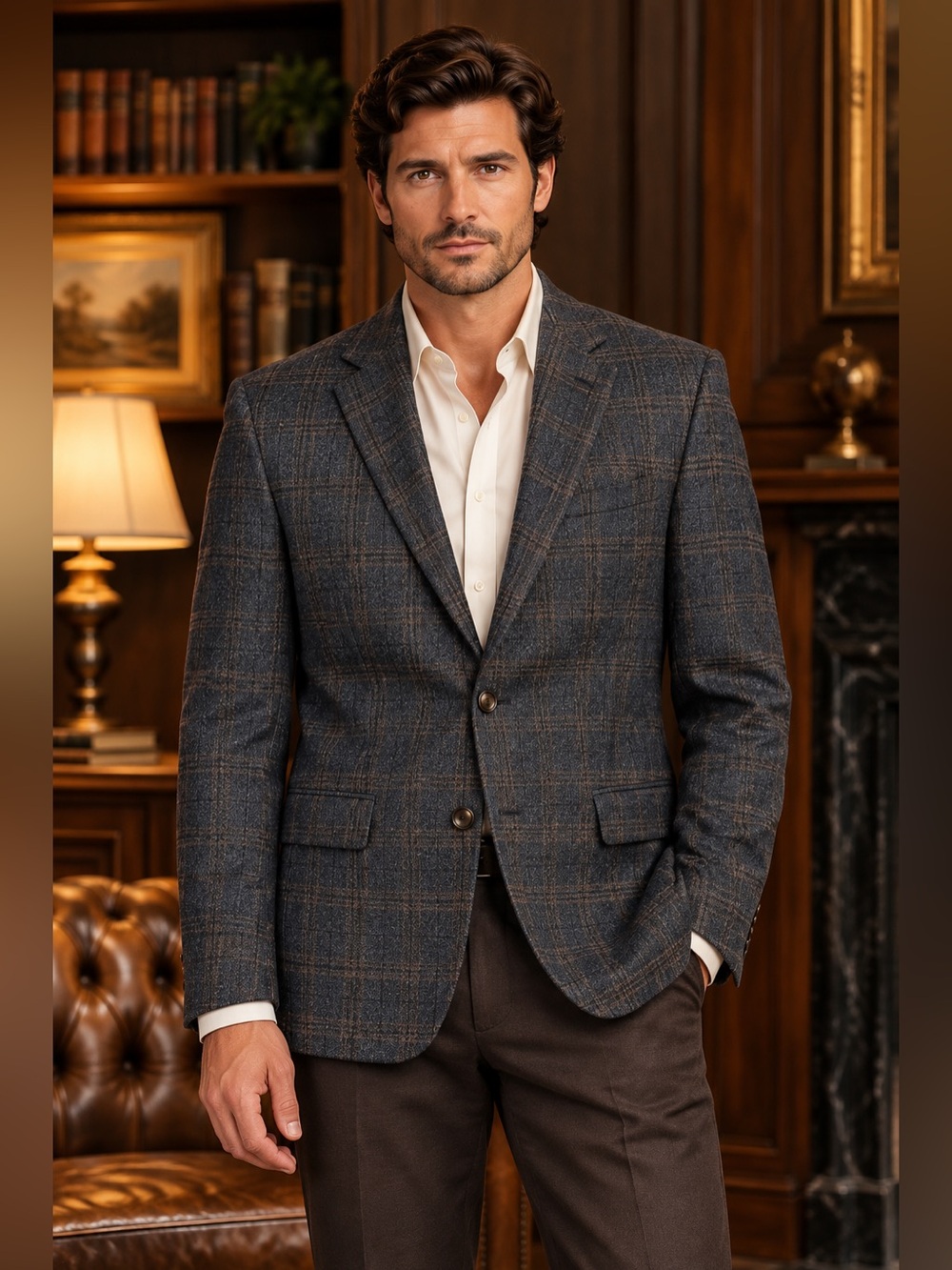 Lauren Ralph Lauren Men’s Glen Plaid Wool Blend Blazer Sport Coat Gray Brown